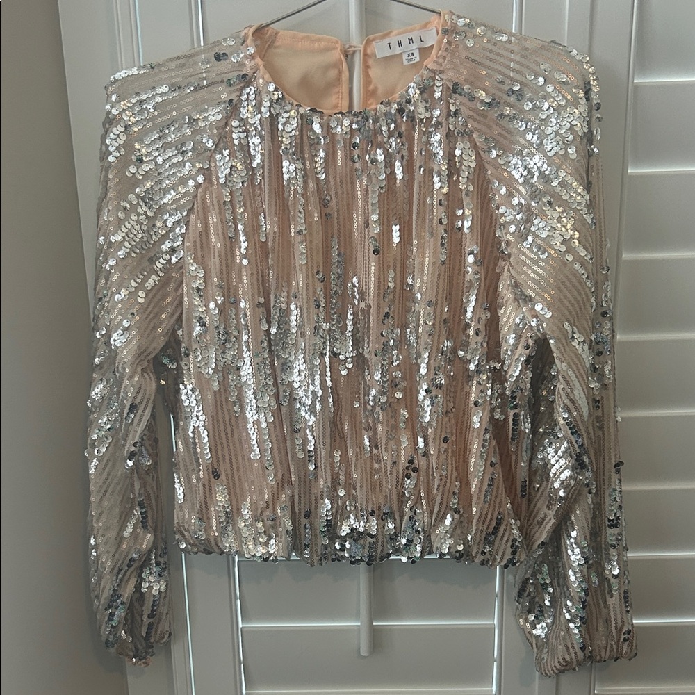 THML Sparkling Sequin Blouse - Silver and Tan
